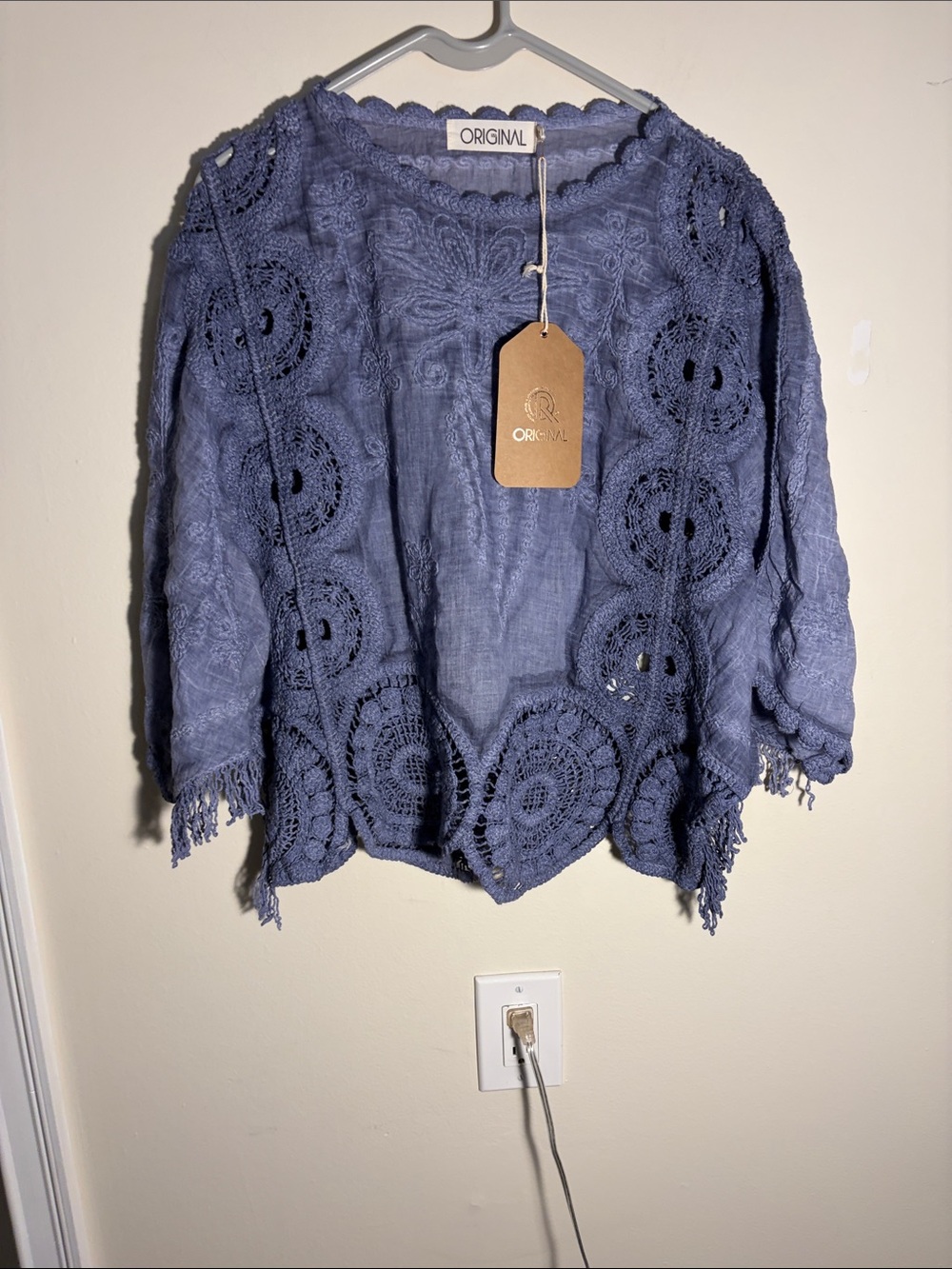 Original Lace Crochet Tunic Top in Dusty Blue
